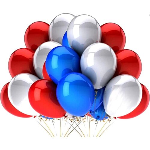 50 darabos lufi készlet piros, kék és ezüst színben, latex lufik parti dekorációhoz