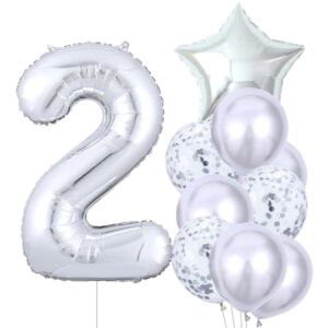 10 db-os ezüst lufi készlet második születésnapra - latex és fólia, max. mérete 81 cm