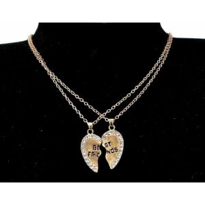 Zlatý náhrdelník pre najlepších priateľov - Dvojdielny prívesok srdce pre priateľstvo - Dámske doplnky