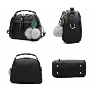 Koláž čiernej kabelky cez rameno z umelej kože s brmbolcom z viacerých uhlov - Kufre&tašky