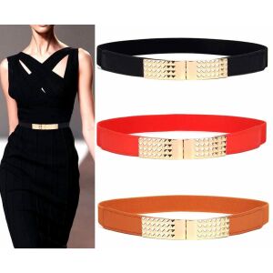 Elasztikus női ruhaöv arany csattal - fekete/piros/barna/fehér, 63-102 cm, szintetikus anyag