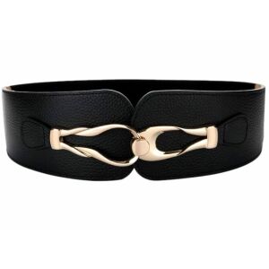 Elegáns női széles, rugalmas fűzőöv, arany fém csattal, műbőrrel, 70-89 cm x 6 cm 121069393 - Női öv