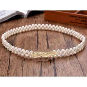 Elasztikus női öv gyöngyökkel, fehér gyöngy, fém csat, 2 cm szélesség 113043684 - Női öv