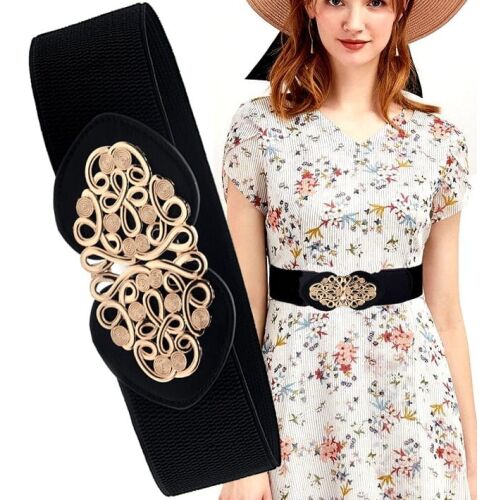 Elegáns női elasztikus öv, fekete arany mintával, szélessége 6 cm, hossza 66-85 cm 113043923