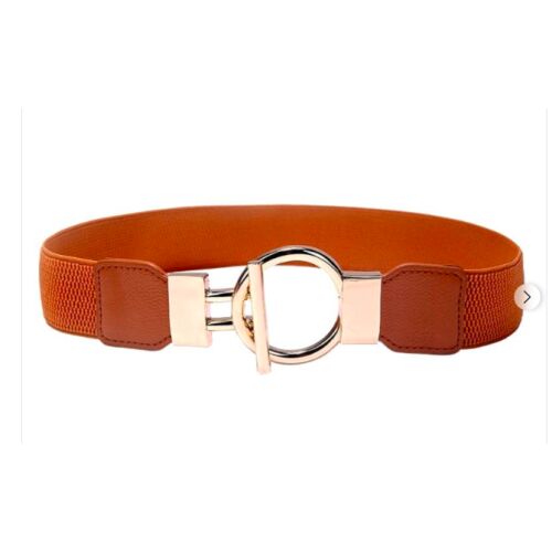 Rugalmas női ruhaöv, barna, rácsos fémcsat, 62-95 cm, 4 cm szélesség