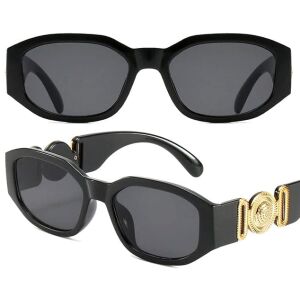 Uniszex napszemüveg UV400 szűrővel, téglalap alakú, fekete, műanyag kerettel