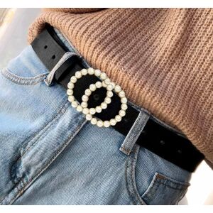 Dámsky opasok s dvojitou zlatou prackou, čierna ekologická umelá koža, 115 cm 121072885 - Dámske doplnky