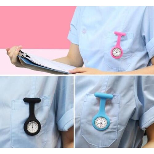 Kollázs szilikon orvosi órákról, amelyek orvosi egyenruhákra vannak rögzítve