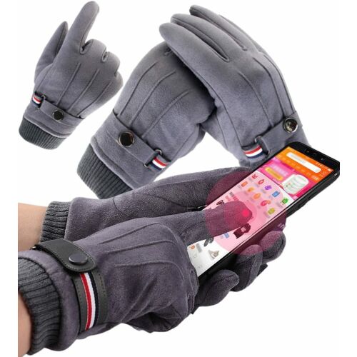 Férfi téli velúr kesztyű érintési funkcióval, szürke színben, univerzális méretben