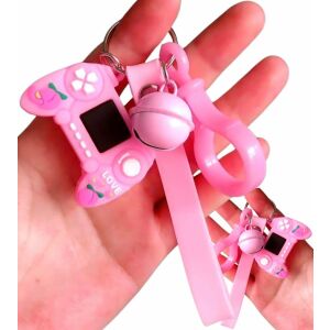 Rózsaszín játékkonzol kulcstartó csengővel, aranyos gamer kiegészítő - Kulcstartó