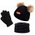 Fekete kötött gyerek téli szett: pomponos sapka, nyakmelegítő és kesztyű