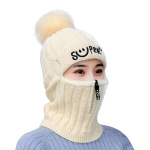 Női téli sísapka 2 az 1-ben cipzáros kapucnival, bézs, egy méret, kötött anyag