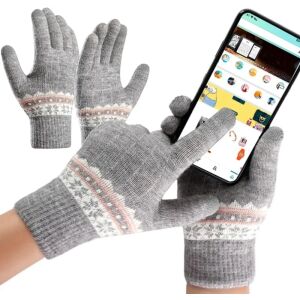 Női téli kesztyű északi mintával, szürke, akril fonal, egy méret mindenkinek