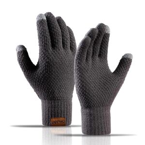 Férfi kötött kesztyű érintés funkcióval, szürke, 100% akril fonal, egy méret mindenkinek
