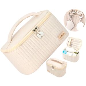 Elegáns világos négyzet alakú Eco bőr kozmetikai táska, bézs, 21x12x13,5 cm