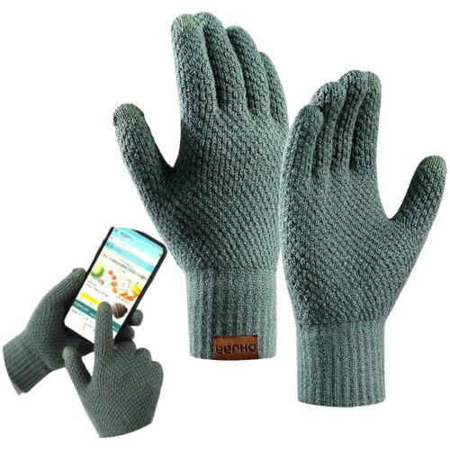 Férfi kötött téli kesztyű érintés funkcióval, zöld, akril fonal, egy méret mindenkinek 121080746