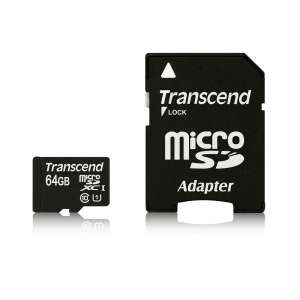 Transcend 64GB Micro SDXC Class 10 UHS-I memóriakártya SD adapterrel - Transcend