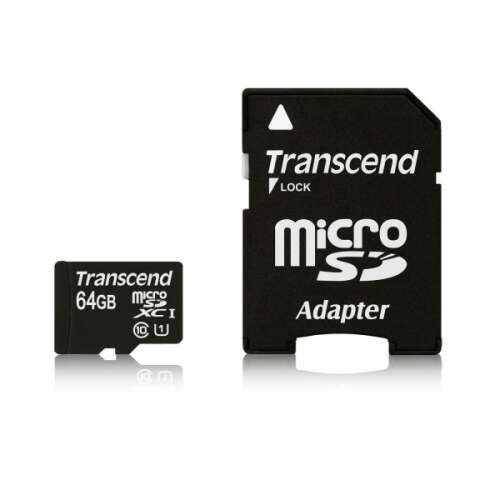 Transcend 64GB Micro SDXC Class 10 UHS-I memóriakártya SD adapterrel