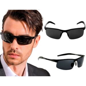 Férfi napszemüveg UV polarizációval, matt fekete kerettel, polarizált fekete lencsékkel, 148x68 mm