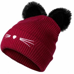 Női téli sapka macskafülekkel, cékla, 100% akrilszál, egy méret