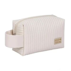 "Elegáns bézs öko-bőr kozmetikai táska rekeszekkel és fogantyúval, 18x12,5x7,5 cm"