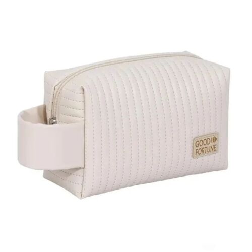 "Elegáns bézs öko-bőr kozmetikai táska rekeszekkel és fogantyúval, 18x12,5x7,5 cm"