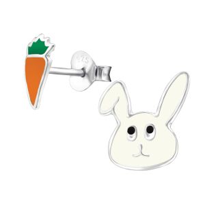 Ezüst gyerek fülbevaló nyúl és sárgarépa motívummal