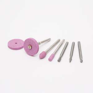 Grinding and routing set with 8 pieces, including 3 engraving heads, 2 sanding discs, 2 sanding cylinders, and 1 3.1 mm diameter fixing shaft - Sanding Accessory