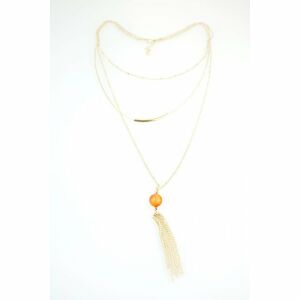 Tripla arany nyaklánc narancssárga gyöngyökkel és függőláncokkal, hossza 45 cm