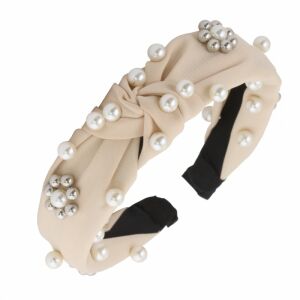 Krém szövet fejpánt gyöngyökkel, hossza 44 cm, szélessége 5,5 cm 113053516 - Fejpánt, fejkendő