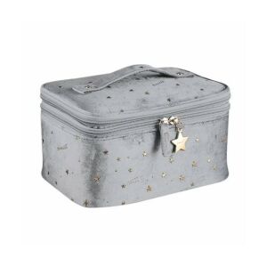 Skladacia kozmetická taška zo sivej velúrovej látky s hviezdnym motívom, zatvorená s rúčkou - Kozmetická taška