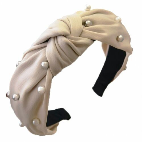 Turbán gyöngyös fejpánt, Világos krém, Erős szövet, 42 cm 113054719