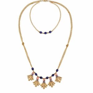 Hosszú arany dupla nyaklánc díszítő elemekkel, hossza 42 cm