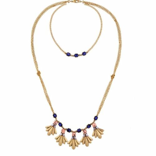 Hosszú arany dupla nyaklánc díszítő elemekkel, hossza 42 cm