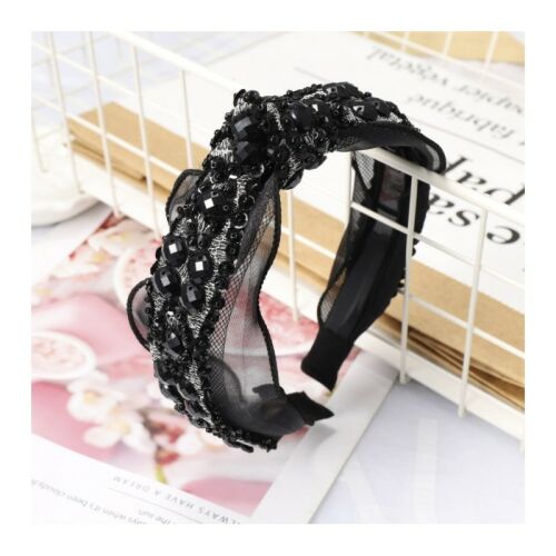 Gyönggyel díszített elasztikus fejpánt, fekete, átmérője 12,5 cm, szélessége 3,5 cm 113055605