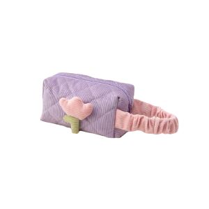 Hosszúkás steppelt kozmetikai táska tulipán mintával, lila, 20x12,5x8,5 cm