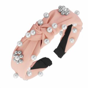 Rózsaszín szövet fejpánt gyöngyökkel, hossz/szélesség 44 cm, pánt átmérője 13,5 cm 113057519 - Fejpánt, fejkendő