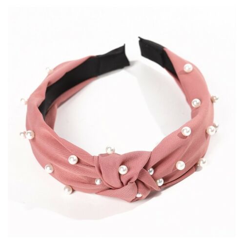 Turbán fejpánt sötét rózsaszín gyöngyökkel, kerülete 42 cm, szélessége 4 cm