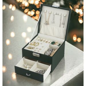 Elegáns ékszerdoboz PD153ZIE, Eco bőr, fém zár, velúr belső