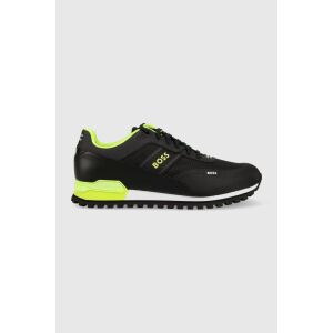 Adidași BOSS Parkour cu detalii din piele ecologică, negru și verde lime, vedere laterală - Hugo Boss