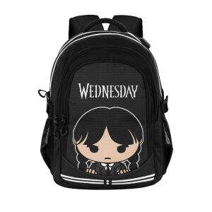 Szkolny plecak z postacią Wednesday Addams, czarny z białymi paskami, duży rysunek - Karactermania