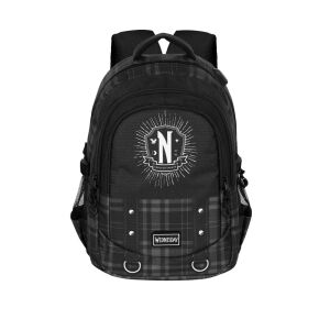 Plecak Wednesday Addams, czarno-szara szkoła w kratę z logo Nevermore Academy - Karactermania