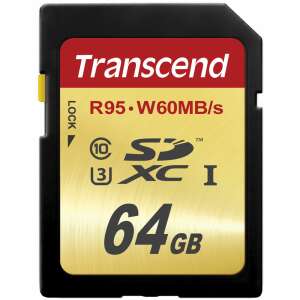 Transcend 64GB Class 10 UHS-I U3 SDXC memóriakártya, R95 olvasási sebesség, W60 írási sebesség - Transcend
