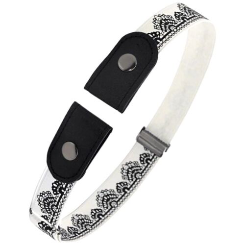 Állítható rugalmas női öv fekete-fehér mintával és fém csattal