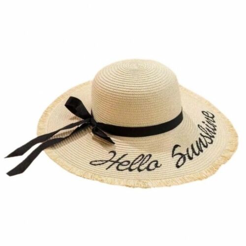 Stílusos női strand szalmakalap HELLO SUNSHINE, masnikkal CZ47