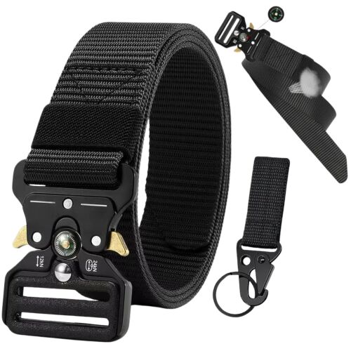 Fekete taktikai öv iránytűvel és csattal