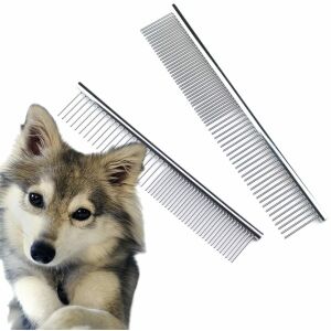 Kétoldalas fémfésű kutyáknak és macskáknak, ezüst, rozsdamentes acél, 19x3 cm