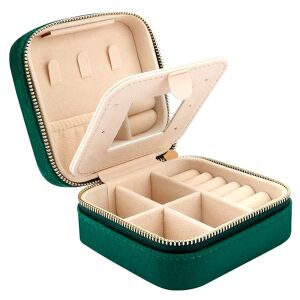 Ékszerrendező kis tükörrel, velúr, zöld, 10x10x5 cm