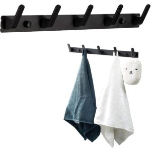 Rozsdamentes fali akasztó akasztókkal, fekete, 43,5x3 cm, vízálló