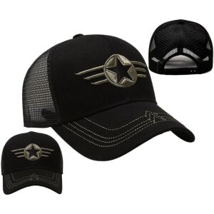 Univerzális baseballsapka katonai stílusú, fekete, pamut, kerülete 55-60 cm